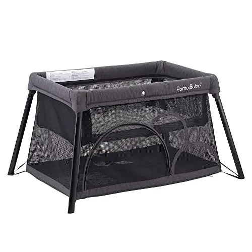 Pamo Babe travel crib with side zipper door and lightweight frame