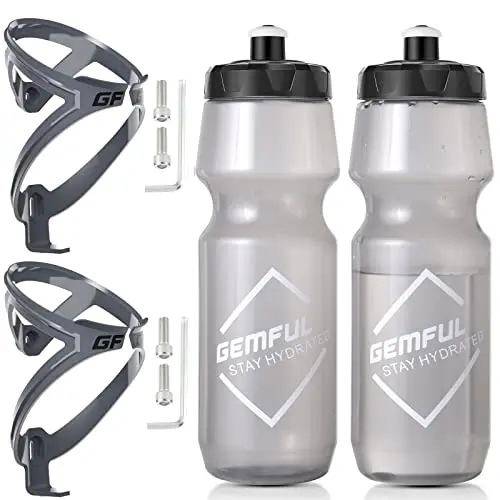 GEMFUL bike water bottles and cage holder set for mountain biking