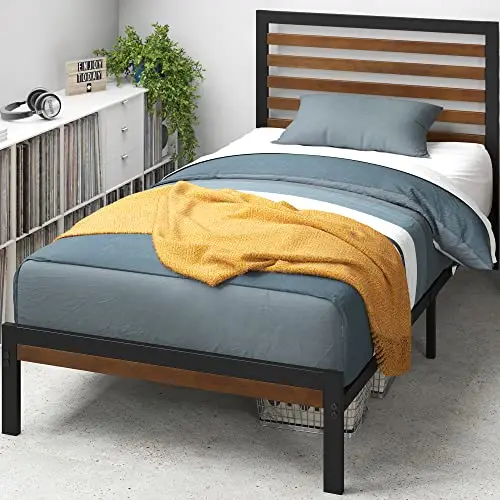 ZINUS Kai twin bed frame with bamboo headboard and metal support