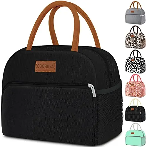 Coobiiya reusable insulated lunch pail bag in black