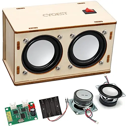 DIY Bluetooth speaker kit with electronic components and wooden parts