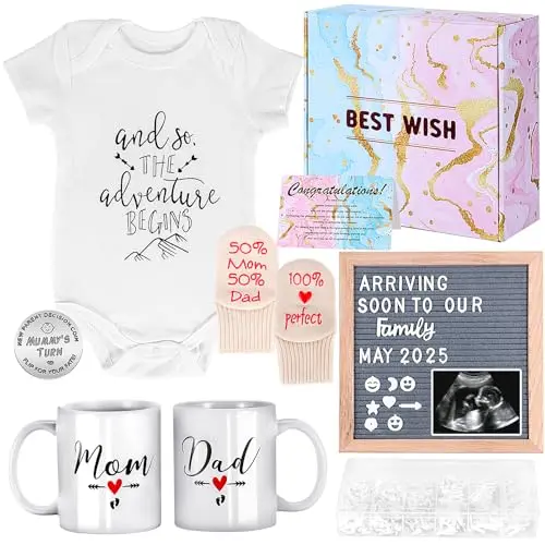 LIAVOEIZ New Parents Gift Basket with mugs, frame, and baby items