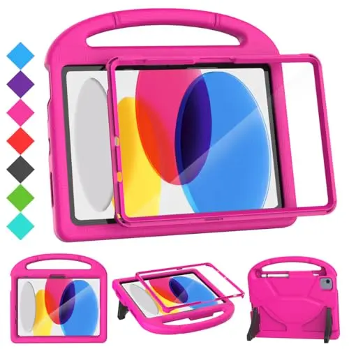 SUPLIK pink iPad case with built-in screen protector and foldable kickstand for kids