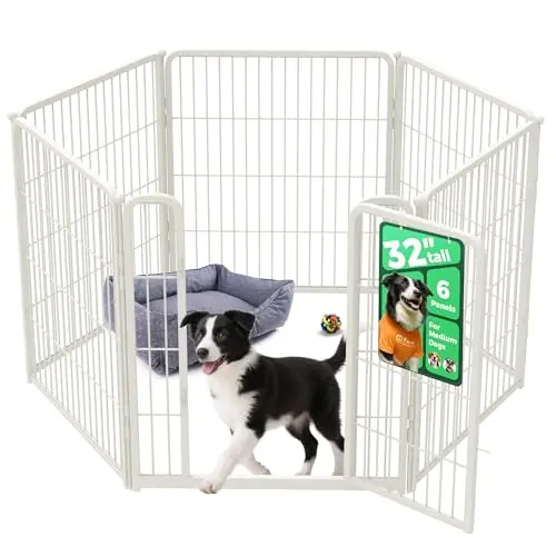 FXW Homeplus white metal dog playpen with threshold-free gate