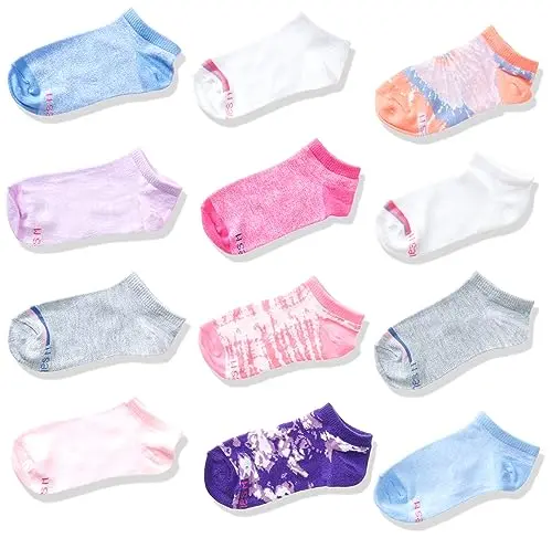 Hanes girls no show socks with tie dye patterns and cushioned soles