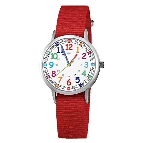 ITOOZYNN kids analog watch with red color and easy-read dial