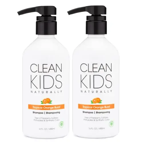 Clean Kids Naturally tropical shampoo bottle with orange burst design
