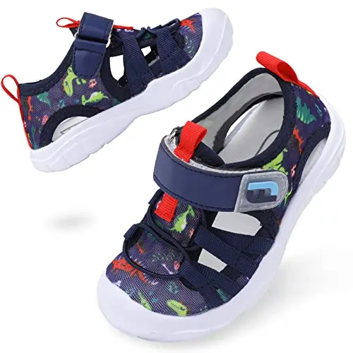 JOINFREE toddler water shoes with dinosaur pattern in navy blue
