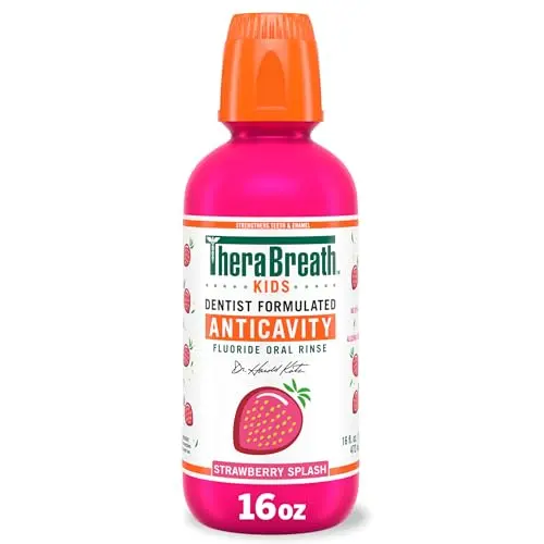 TheraBreath Kids Mouthwash bottle with strawberry splash flavor
