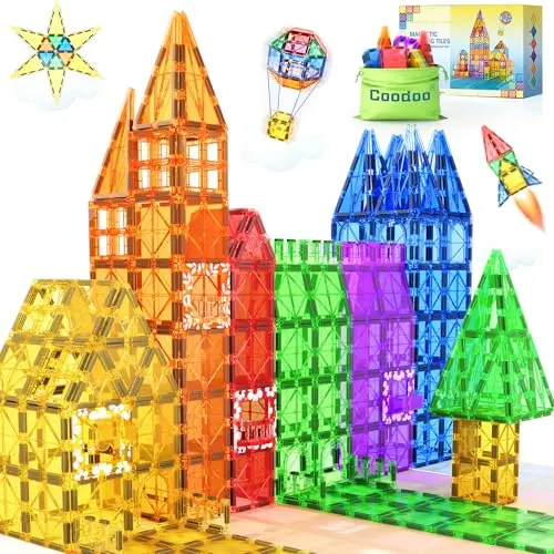 COODOO magnetic building tiles set with colorful rainbow blocks