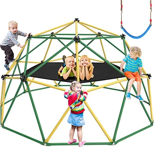 GIKPAL 10FT dome climber with hammock and swing in yellow and green