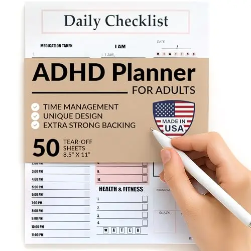 Pink ADHD daily planner notepad with full focus organization system