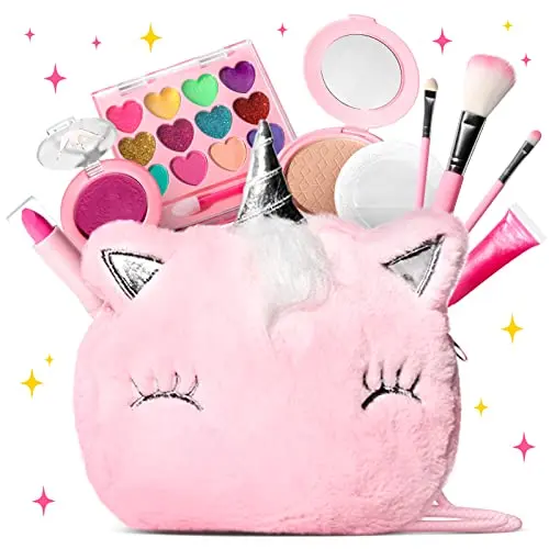 ULOVEME Kids Makeup Kit with fluffy unicorn purse