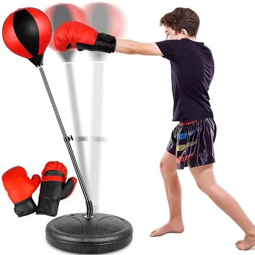 NATGGZ red punching bag with adjustable stand and boxing gloves