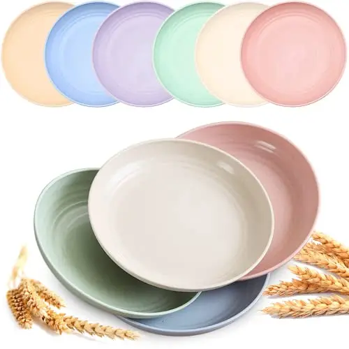Mfacoy 6-pack wheat straw plates in assorted colors