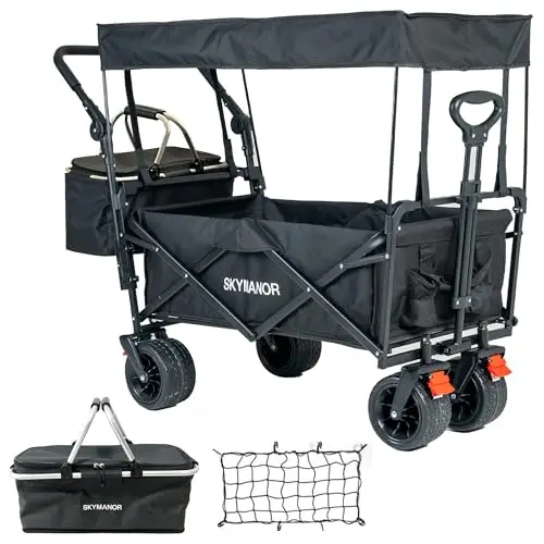 SKYMANOR foldable garden cart with removable canopy and large wheels