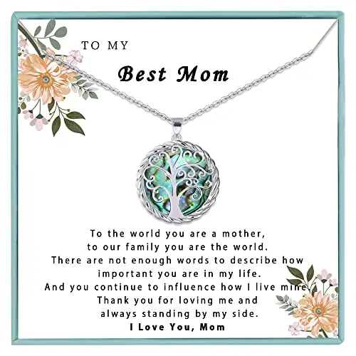 SmileBelle tree of life pendant necklace with colorful abalone shell for mom