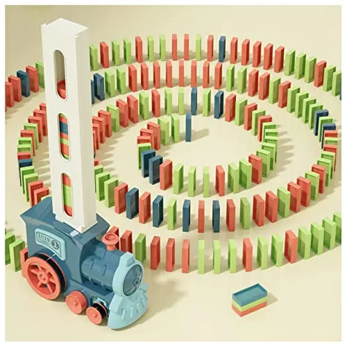 PREPHY domino train toy with automatic stacking locomotive