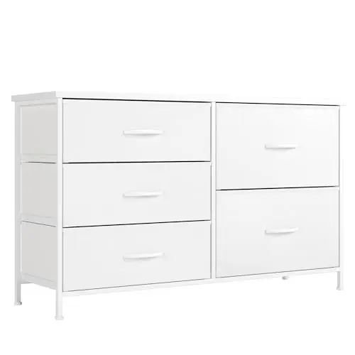 Nicehill white 5-drawer fabric dresser for small spaces