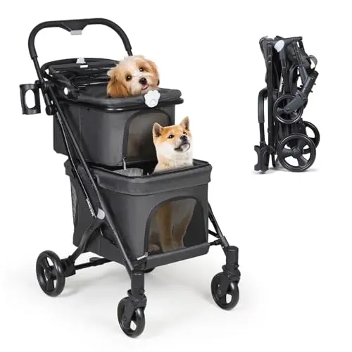 Beberoad Pets T1 double-decker pet stroller with detachable carriers