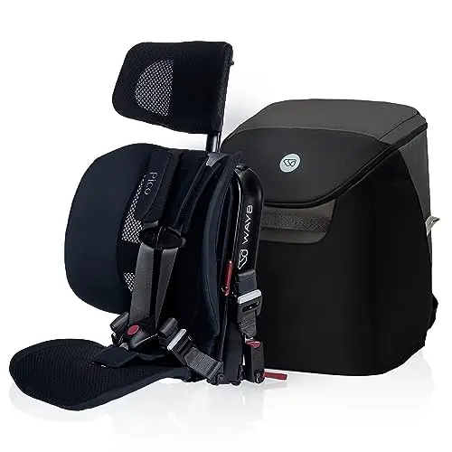 WAYB Pico foldable travel car seat in black and grey