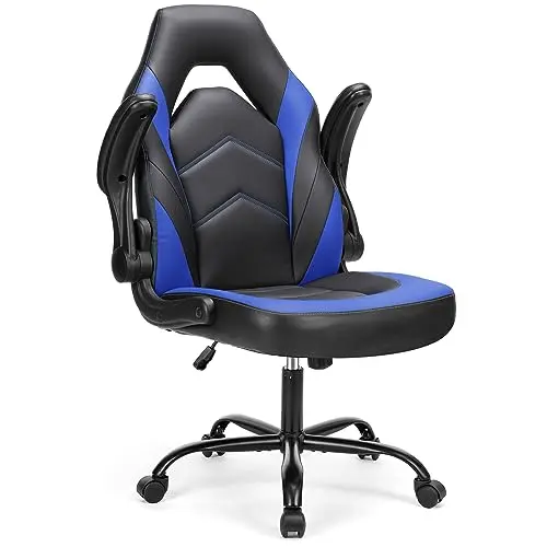 Sweetcrispy blue gaming chair with adjustable height and flip-up armrests