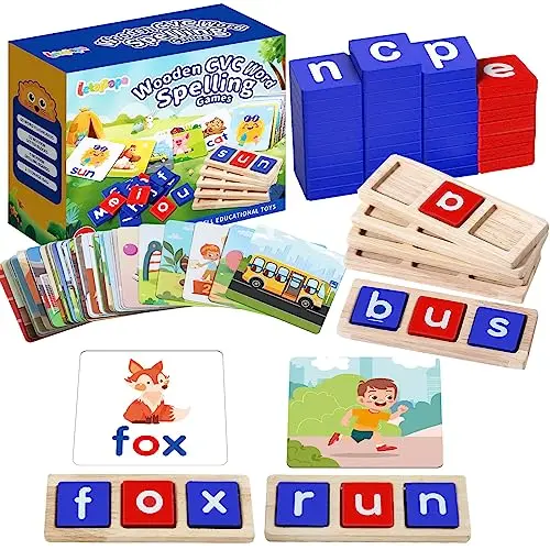 Letapapa wooden CVC word spelling game with flash cards