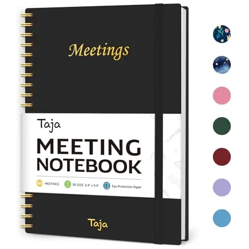 Taja meeting notebook with action items and elastic closure