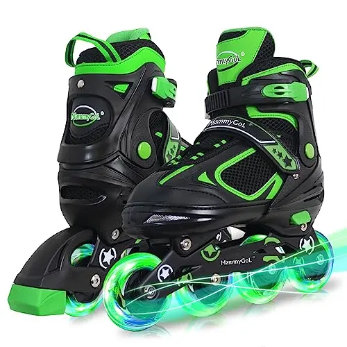 MammyGol green inline skates with light-up wheels for kids