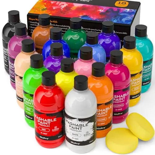 Nicpro washable paint set with 18 colors and color wheel
