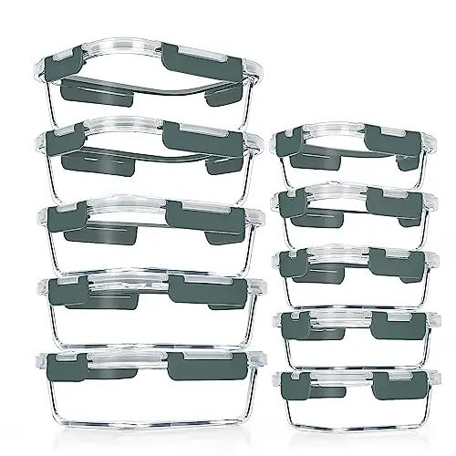 VERONES glass food storage containers in grey with locking lids