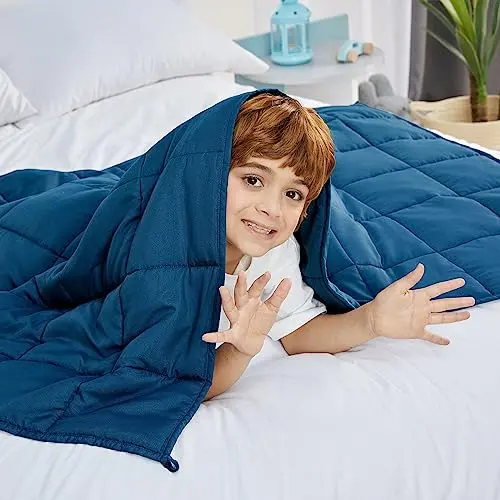 CYMULA navy blue weighted blanket for kids with cooling features