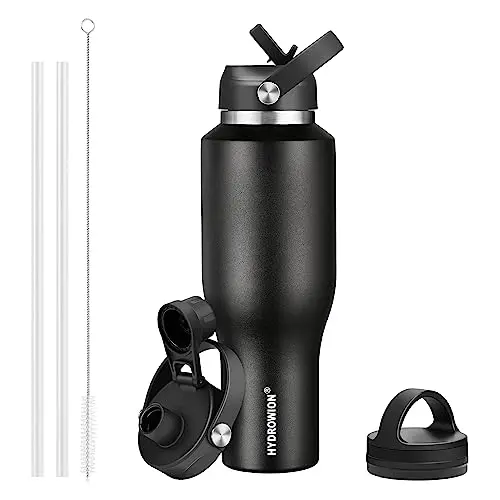 HYDROWION 40oz insulated water bottle in black with three lid options