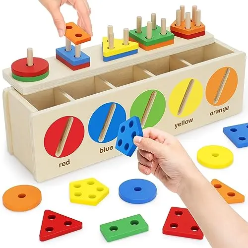 V-Opitos wooden color and shape sorting matching box with chips