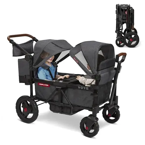 Radio Flyer Voya stroller wagon with dual canopies and adjustable handles