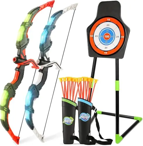 Handwell 2-pack LED bow and arrow set for kids with standing target and quivers