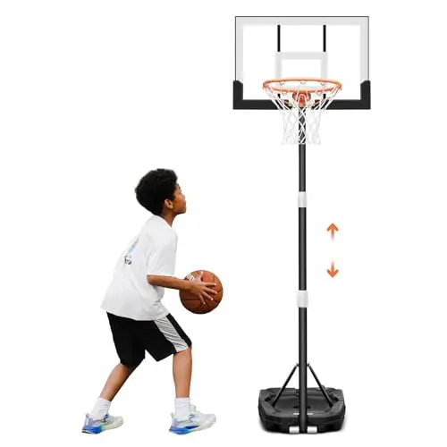 SERAY kids basketball hoop with quick-adjust height and shatterproof backboard for indoor and outdoor use