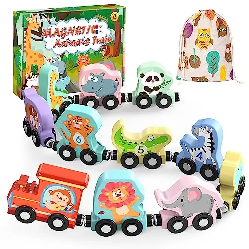 ZEODDLER magnetic wooden animal train set for toddlers