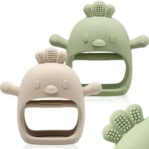 ChooKaChoo silicone teething mitten in green and caramel colors