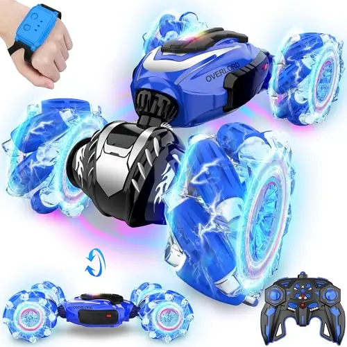 Gesture sensing RC stunt car with transforming capabilities and lights