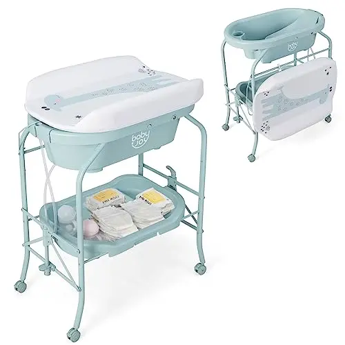 BABY JOY baby bathtub with integrated changing table and wheels