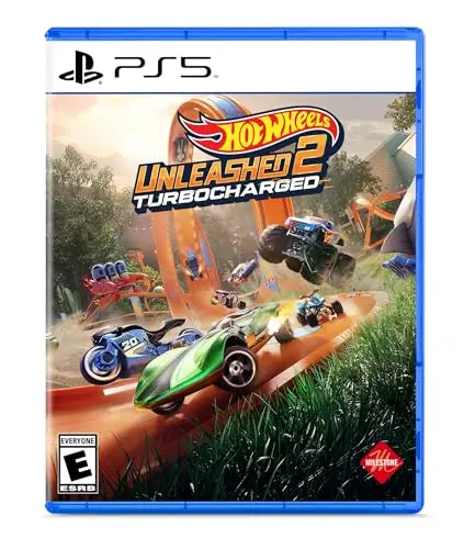 Hot Wheels Unleashed 2 Turbocharged PS5 game cover with race cars