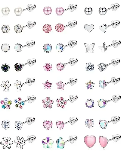 Large collection of 24 pairs of tiny stud earrings for girls