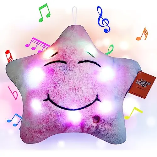 Soft plush star toy with light-up features and calming music