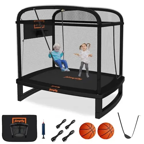 jumpfly 6 foot rectangle trampoline with swing and basketball hoop