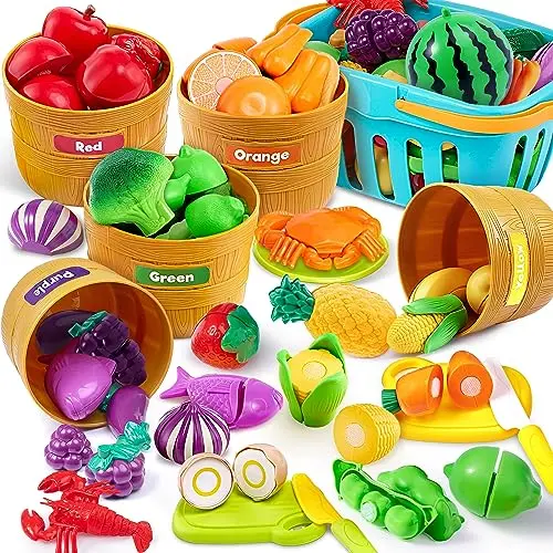 JOYIN educational play food set with colorful fruits and vegetables for sorting and cutting activities