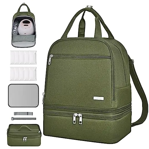 DERJUNSTAR green breast pump backpack with multiple compartments for Spectra