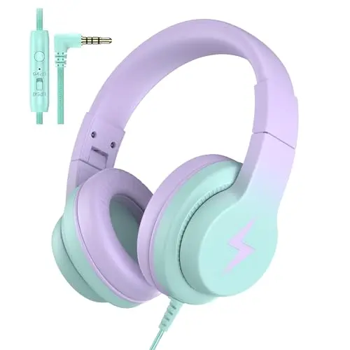Candy Bila wired kids headphones in gradient purple with volume limiter