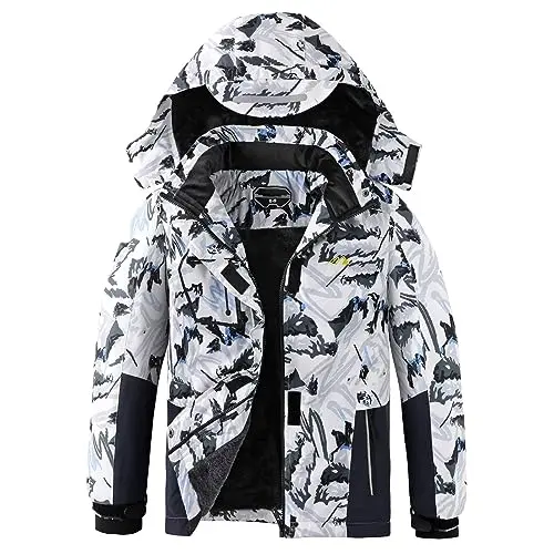 Kids waterproof ski jacket with detachable hood in snow white