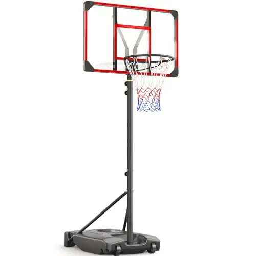 Yohood adjustable kids basketball hoop with red PC backboard and enlarged base